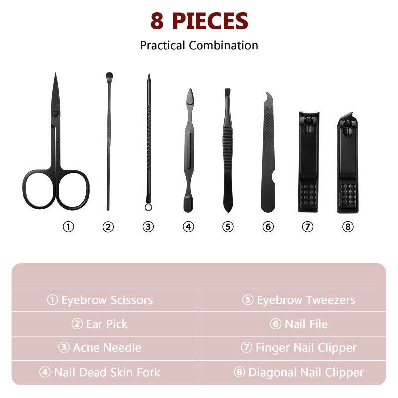 Geosar 12 Sets Manicure Set Nail Clippers Pedicure Kit 8 in 1 Grooming Stainless Steel Kits Nail Care Tools with Travel Case Valentine Day Gifts for Employee Coworker Teachers Nurse(Red Background) - Image 3